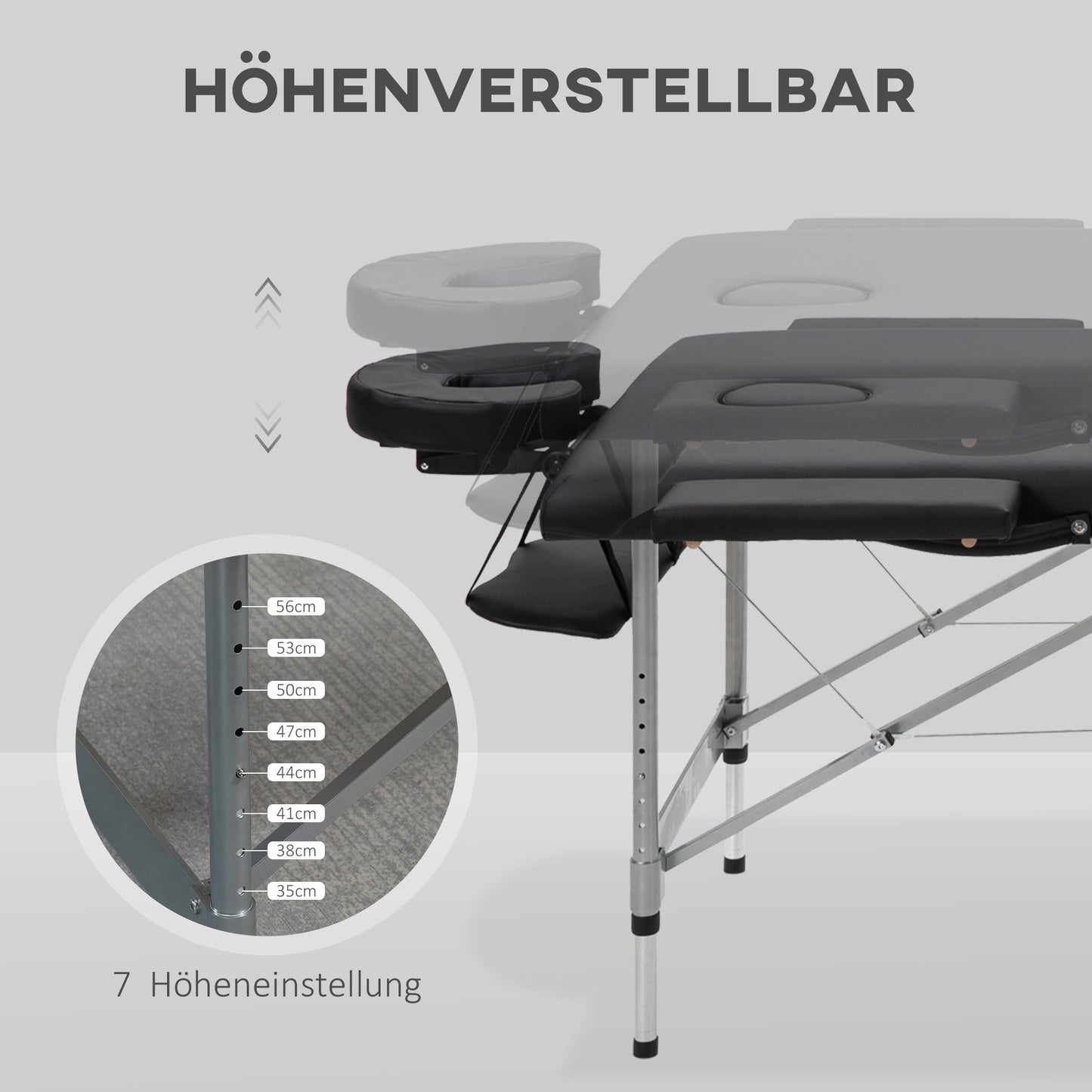 HOMCOM Massageliege klappbar, inkl. Gesichtsöffnung, Armlehnen, Handablagen, Massageliege mobil, 186 cm x 71 cm x 83 cm