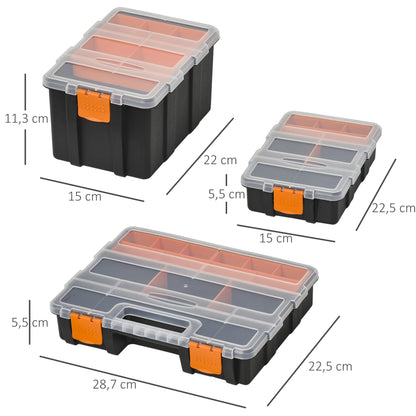 DURHAND 4PCS Werkzeugaufbewahrung Box Multifunktionales Werkzeugbox Sortierkasten Kleinteilemagazin Teile Kunststoff Orange+Schwarz 28,7 x 22,5 x 5,5 cm