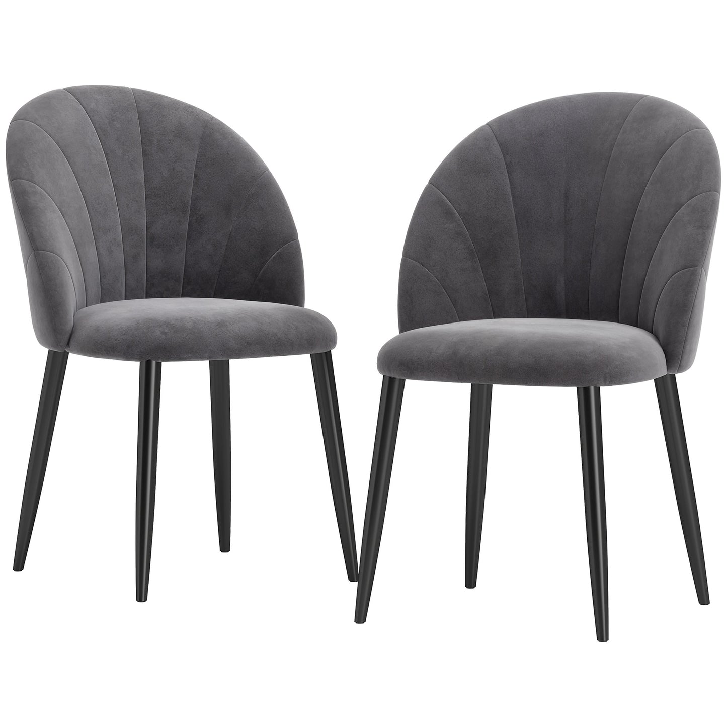 HOMCOM 2er-Set Esszimmerstühle Akzentstühle Küchenstühle, Retrodesign, Samtoptik, 52 cm x 54 cm x 79 cm, Grau