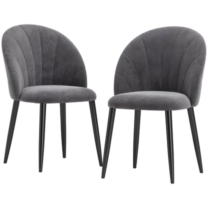 HOMCOM 2er-Set Esszimmerstühle Akzentstühle Küchenstühle, Retrodesign, Samtoptik, 52 cm x 54 cm x 79 cm, Grau