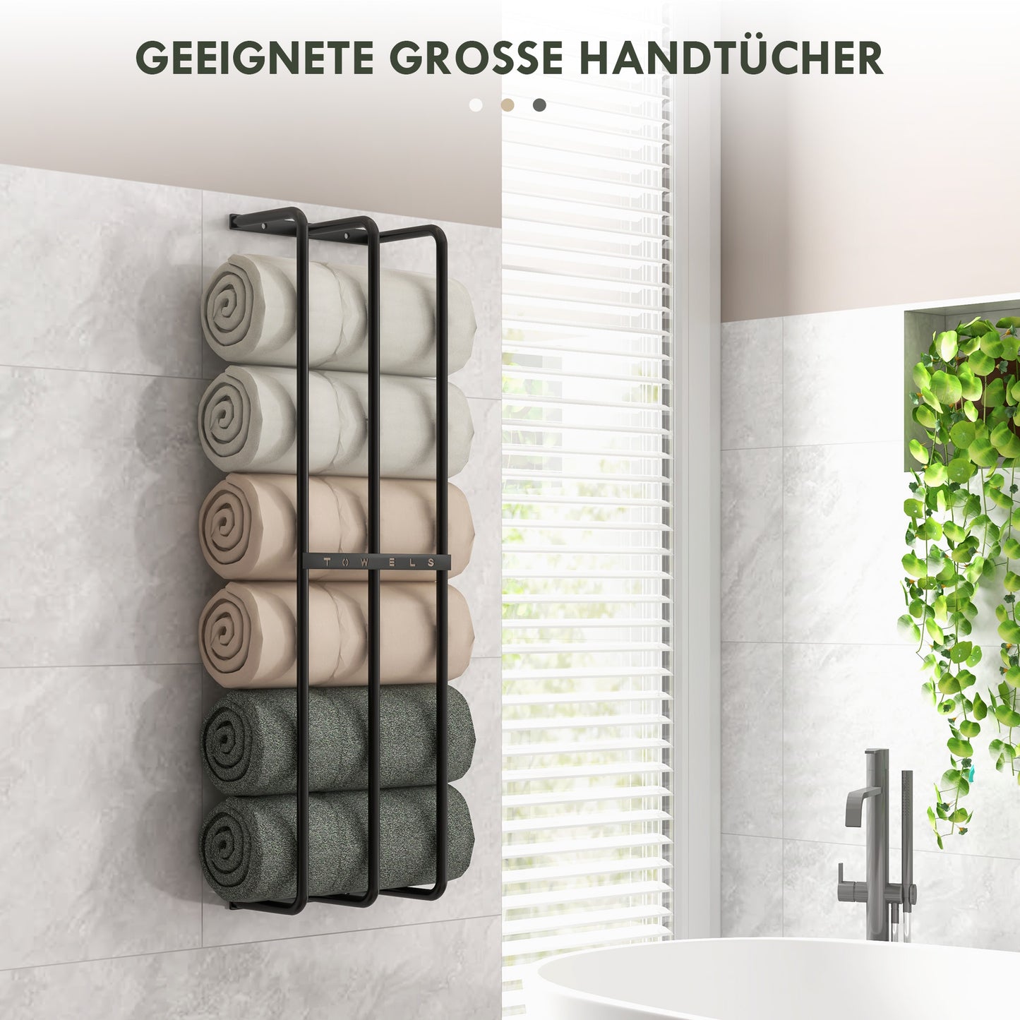 HOMCOM Handtuchhalter, Wandhalterung f. 6 große Handtücher, Metall, 21x12x74cm, Schwarz