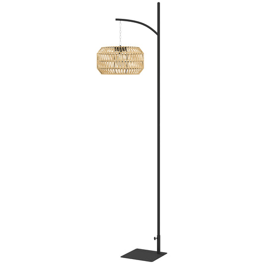 Outsunny Solar Stehlampe Rattan Solarlampen mit Lichtsensor Automatische Solarleuchte im Boho-Stil IP44 Schwarz+Gelb