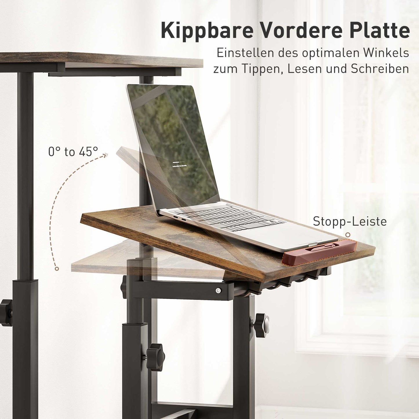 HOMCOM chreibtisch Höhenverstellbar Küchentisch mit Regal, Rollen, Computertisch Rustikal Braun 60 x 60 x 70,5-120 cm