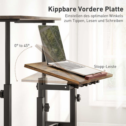 HOMCOM chreibtisch Höhenverstellbar Küchentisch mit Regal, Rollen, Computertisch Rustikal Braun 60 x 60 x 70,5-120 cm