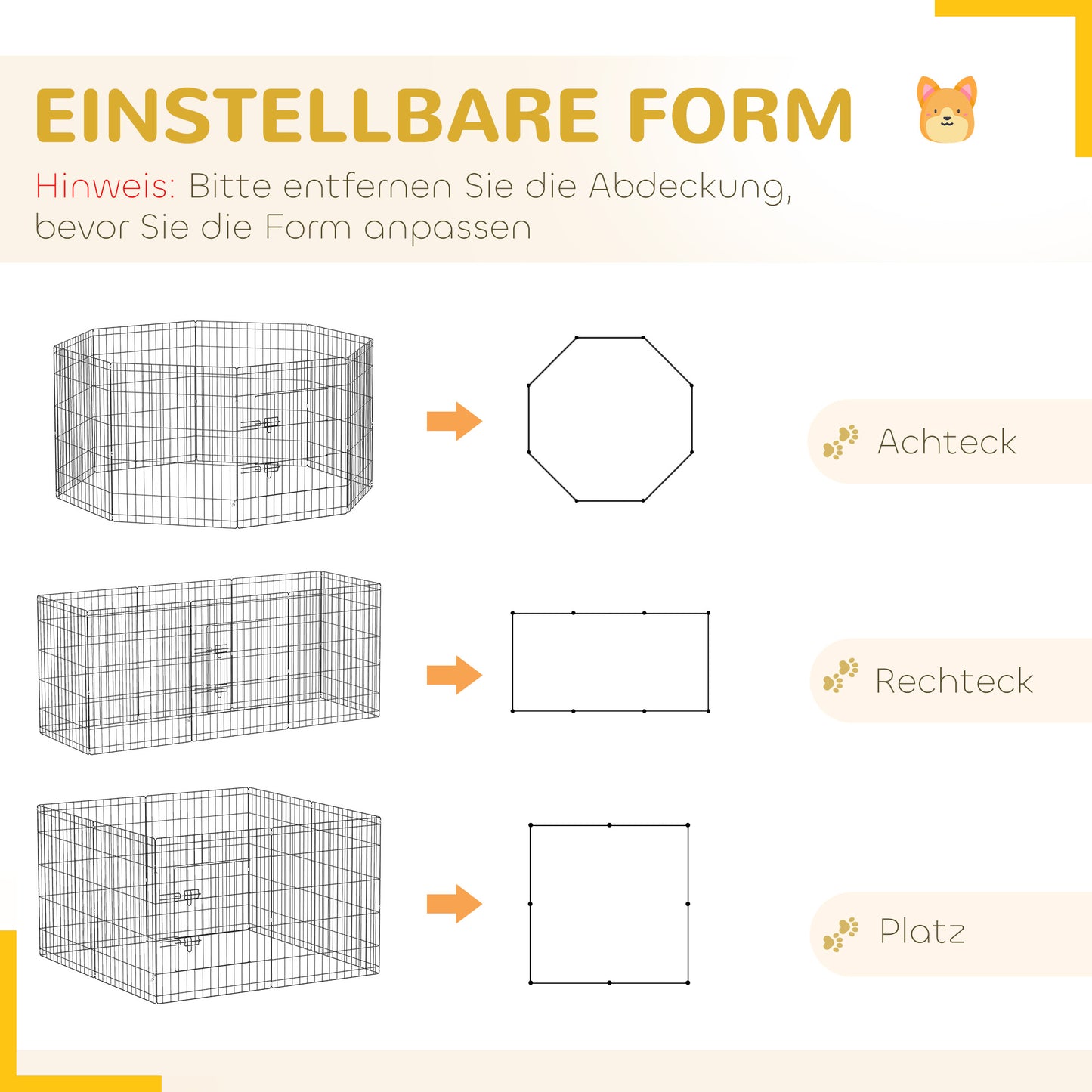 PawHut Welpenauslauf, 76 cm hoch/ca. 2,5 m², 8 Panele, Bodenplane, Kombi-Dachplane