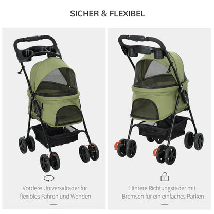 PawHut Hundewagen Hundebuggy, klappbar, 2 Sicherheitsleinen, 2 Becherhalter, 67 x 45 x 96 cm, Khaki