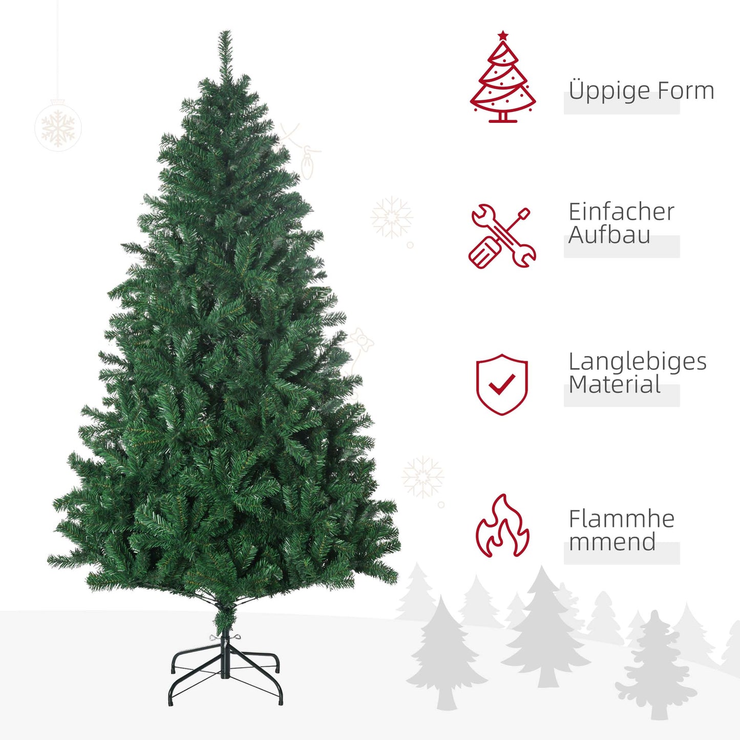 HOMCOM Künstlicher Weihnachtsbaum 180 cm künstlich Tannenbaum mit 1000 Spitzen Christbaum Weihnachtsdeko inkl. Metallständer für drinnen