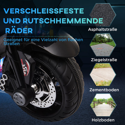 HOMCOM Elektro-Kindermotorrad, Lichter & Geräusche, 3 km/h, wiederaufladbar, Kunststoff & Metall, Schwarz/Rot