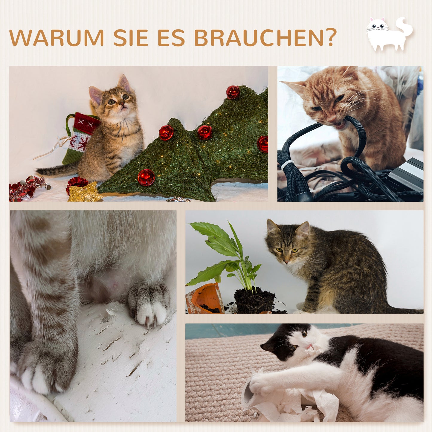 PawHut Kletterwand Katzen 7-teilig Katzen Kletterwand Set mit Sisalpfostenleiter, Plattform Kratzbaum Grau