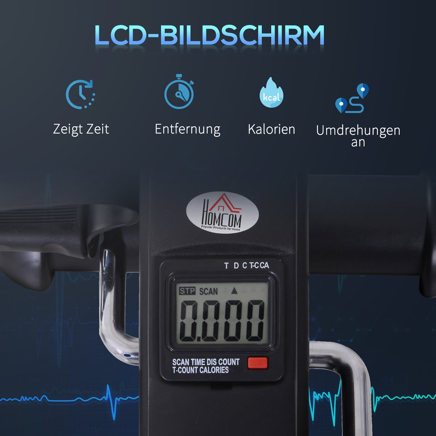 HOMCOM Mini Heimtrainer Arm-und Beintrainer Pedaltrainer für Senioren mit LCD-Display verstellbarer Widerstand Fitnessbike Hometrainer für Zuhause Heim Büro 35 x 40 x 31 cm Schwarz