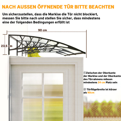 Outsunny Vordach Schutzdach, Sonnen- och Regenschutz, inkl. Wandhalterung, 295x90 cm, Weiß