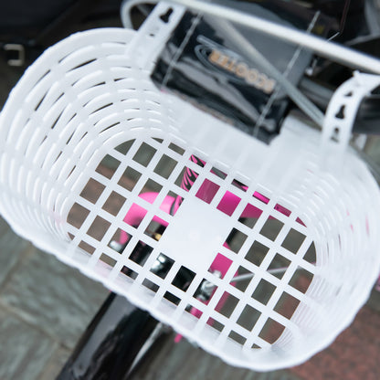 HOMCOM Kinderroller Tretroller mit Bremse, inkl. Korb, höhenverstellbar, für Kinder von 5 bis 12 Jahren, Weiß + Pink