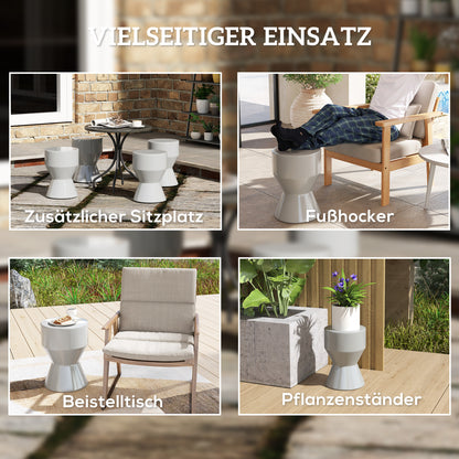 Outsunny Sitzhocker aus Keramik 120kg belastbar Ø33 x 45,5 cm Wetterfest Garten Hocker i Sanduhrform Hellgrau