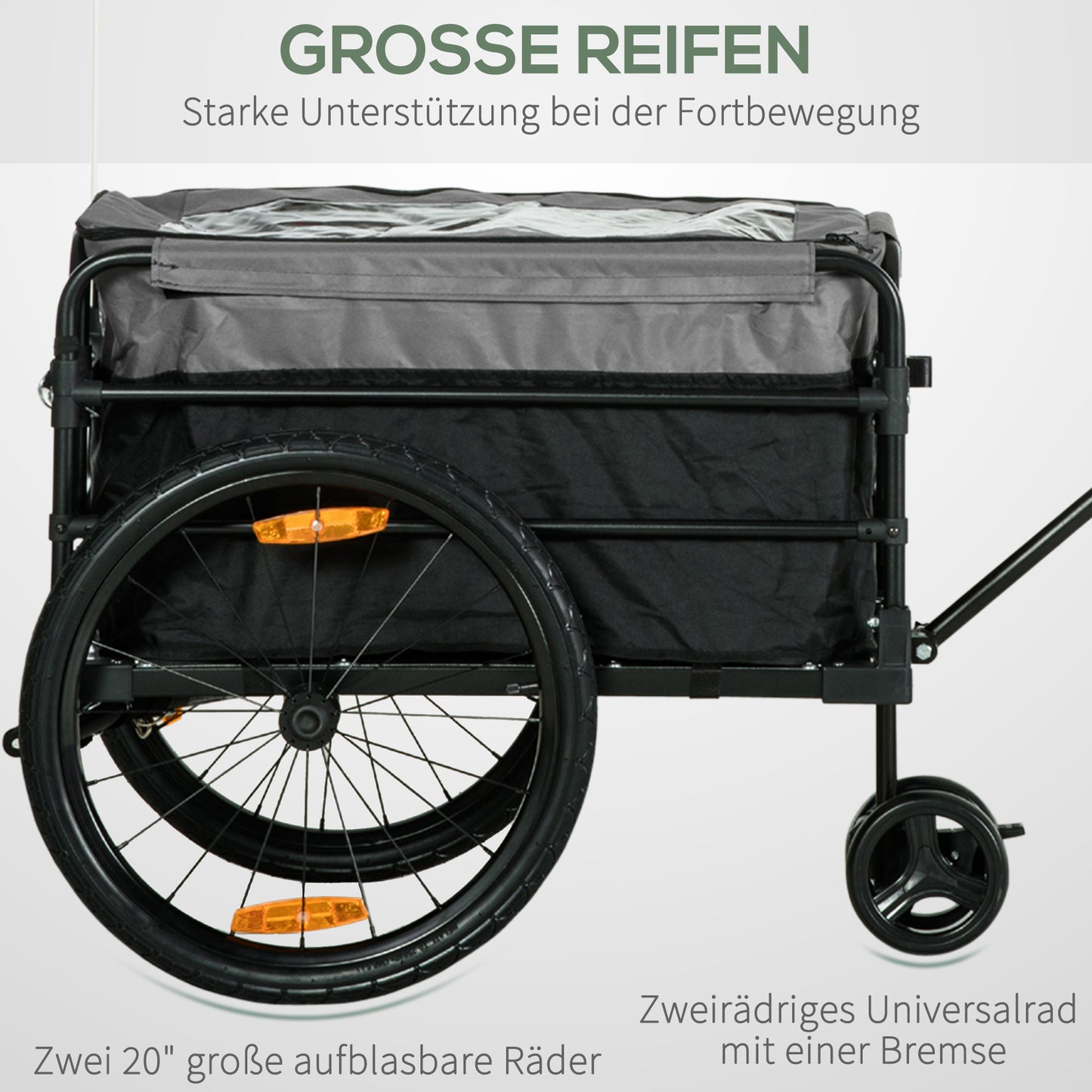 HOMCOM Lastenanhänger Bollerwagen 130 x 64 x 103 cm Stahl Schwarz+Grau