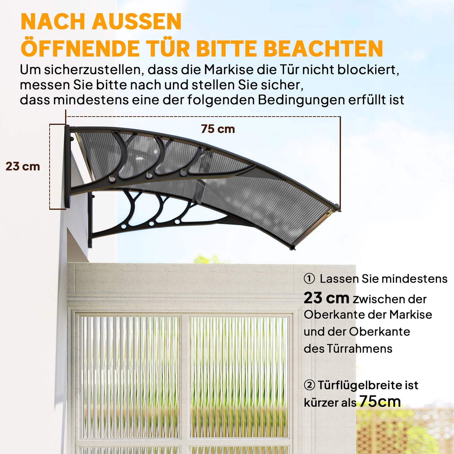 Outsunny Vordach, Haustürvordach, Überdachung für Eingänge und Fenster, 100L x 75B x 23H cm, Schwarz