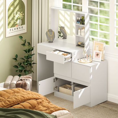 HOMCOM Schminktisch, Make-up-Tisch mit großem Spiegel, 4 Schubladen, 3 offene Fächer, 2 Schränke, MDF, Weiß