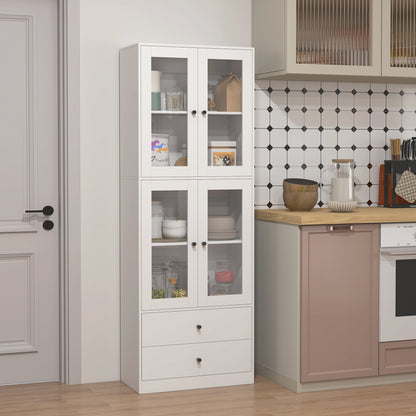 HOMCOM Küchenschrank mit Schubladen und Glastüren, Melamin-Oberfläche, Weiß