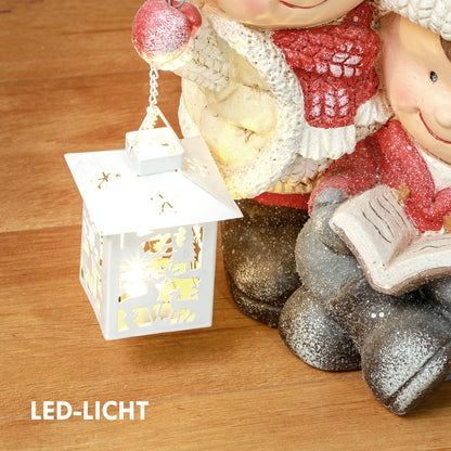 HOMCOM Weihnachtswichtel mit Buch & Laterne, LED, batteriebetrieben, 30 x 23 x 45 cm