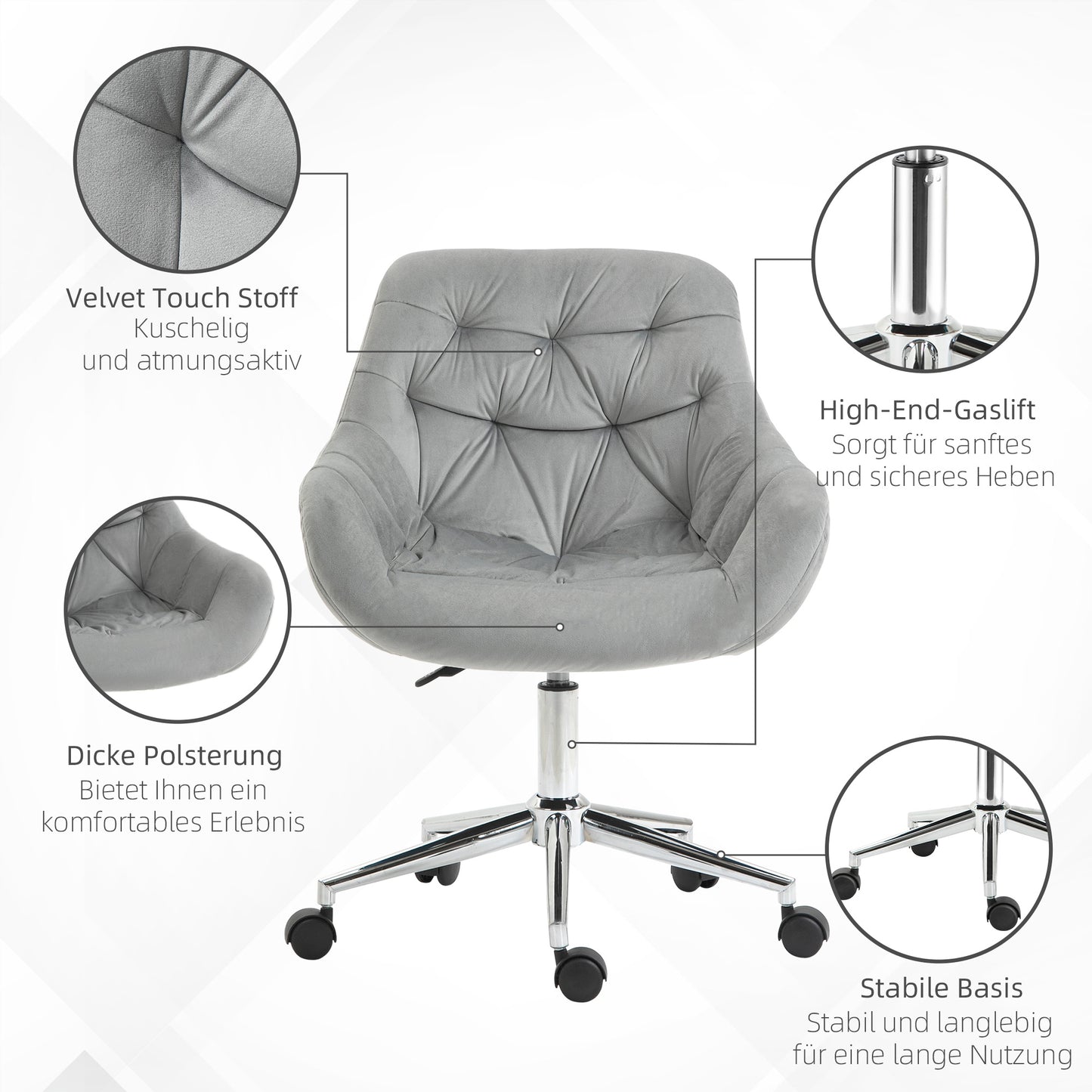 Vinsetto Bürostuhl Chefsessel Drehstuhl Computerstuhl Sitzhöhenverstellung für jüngere Benutzer und Kleines zum Lernen und Spielen Polyester Schaumstoff Metall Nylon Grau 59 x 58 x 80-90 cm