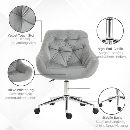 Vinsetto Bürostuhl Chefsessel Drehstuhl Computerstuhl Sitzhöhenverstellung für jüngere Benutzer und Kleines zum Lernen und Spielen Polyester Schaumstoff Metall Nylon Grau 59 x 58 x 80-90 cm