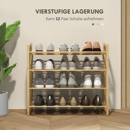 HOMCOM Schuhregal aus Bambus, 15,5 cm Regalhöhe, belüftetes Latten-Design, 76 x 33 x 67 cm, Naturholz-Effekt
