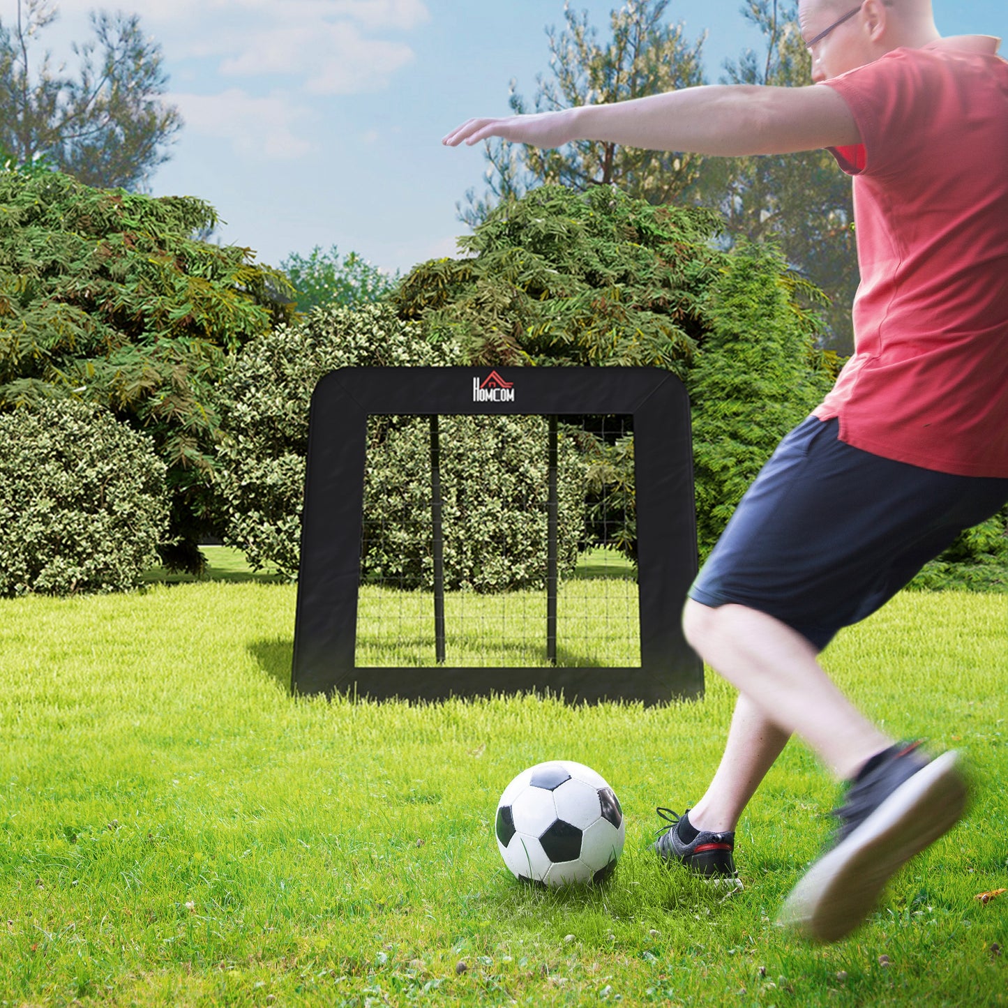HOMCOM Rebounder für Fußball, 128 x 118 cm Prellwand mit Schutzkante Heringen, verstellbar in 5 Stufen, tragbares Rebound, Fußballtor für Jugendliche, Rückprallwand für Fußball Training, Schwarz