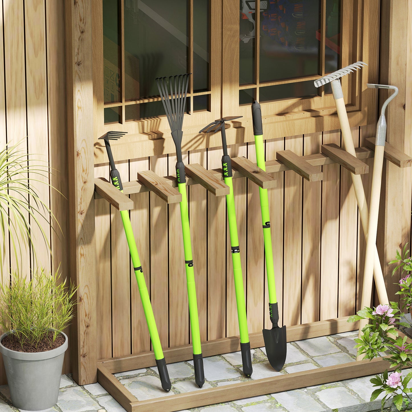 Outsunny Gartenwerkzeug-Set 4 Stück Gartengeräte-Set mit Schaufel Gartenhacke Gartenrechen Laubrechen Grün