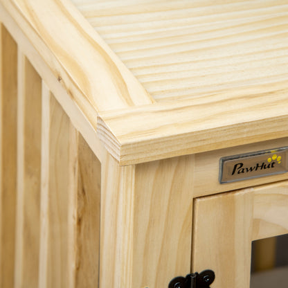 Pawhut Hundekäfig inkl. Verrieglung und Polster, 82,5 cm x 57 cm x 72 cm, Naturholz + Cremeweiß