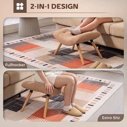HOMCOM Moderner Fußhocker mit Fleece-Bezug und Holzbeinen, gepolstert, für Wohnzimmer, Schlafzimmer, Flur, Braun