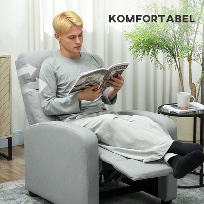 HOMCOM Relaxsessel, verstellbar 135°, ausziehbare Fußstütze, gepolsterte Lehnen, Leinen-Polyester, Hellgrau