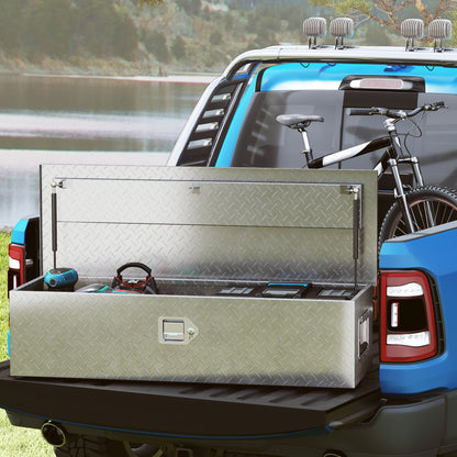 HOMCOM Stabile Aufbewahrungskiste aus Aluminium mit Seitengriffen, Schloss und Schlüsseln, Werkzeugkasten, 99 x 33 x 25,5 cm