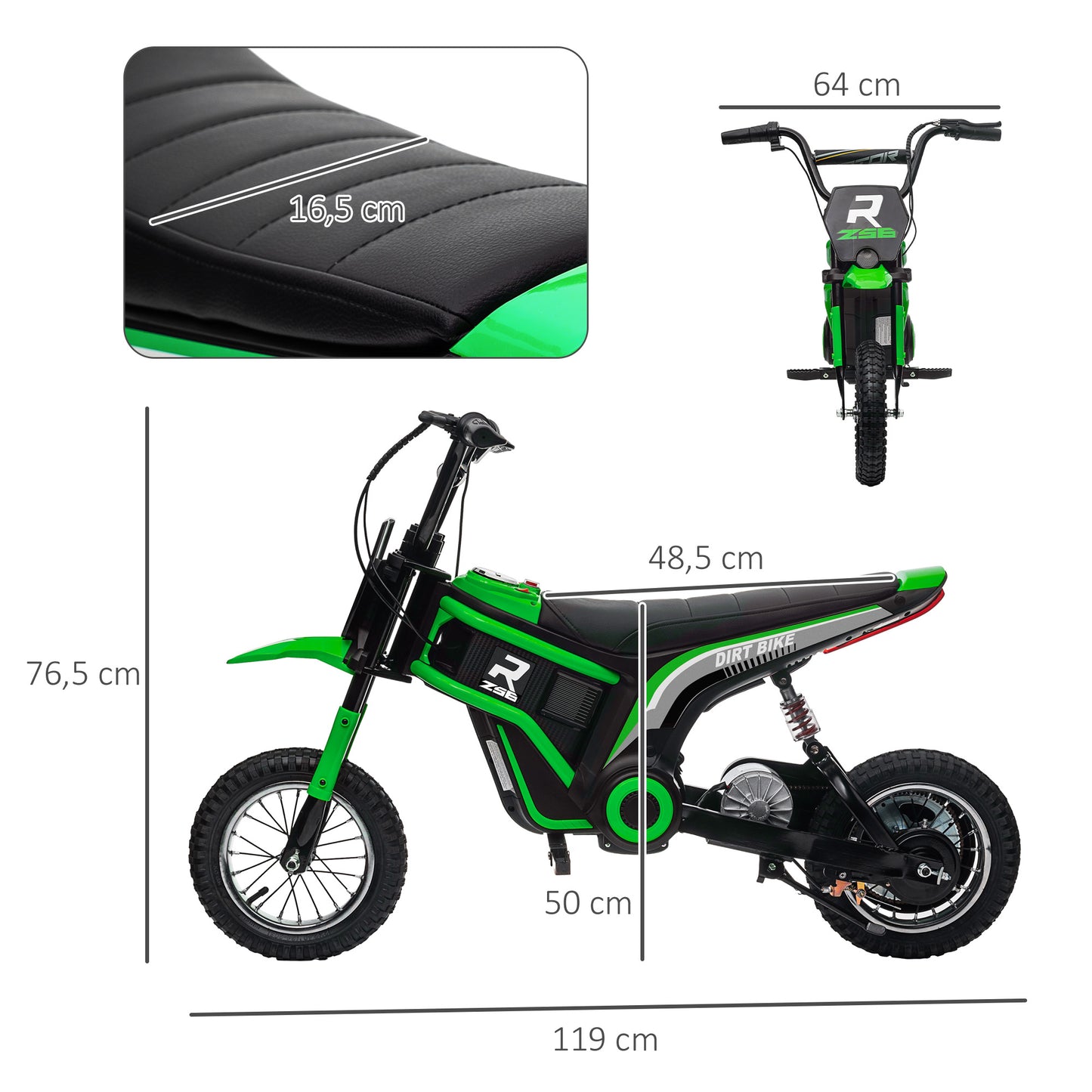 HOMCOM Elektro-Kindermotorrad, 24V Motor, einstellbare Geschwindigkeit, Musik & Lichter, Grün