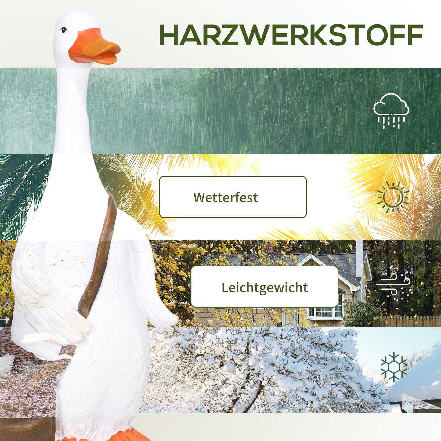 Outsunny Blumentopf, Schwan mit Umhängetasche, wetterfest, 32 x 18 x 60 cm, Weiß, Braun