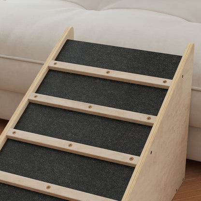PawHut Haustiertreppe, Hundetreppe, Kiefernholz, Anti-Rutsch-Beschichtung, 90 cm x 40 cm x 45 cm, Natur + Grau
