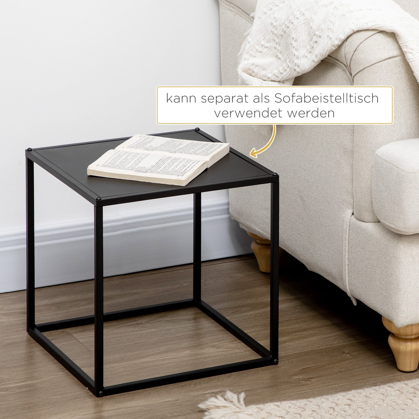 HOMCOM Beistelltisch, Couchtisch, Satztisch, 2er-Set, modernes Design, Stahlrahmen, schwarz, 40 x 40 x 40cm