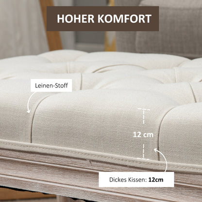 HOMCOM Gepolsterter Sitzhocker, Polsterbank, Fußhocker, Holz und Stoffbezug in Leinenoptik, 80L x 40B x 43H cm, Cremeweiß