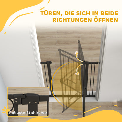 PawHut 106 cm hohes Haustiergitter med anpassbarer Breite, integrierte Katzentür, für Treppen och Türrahmen, Schwarz