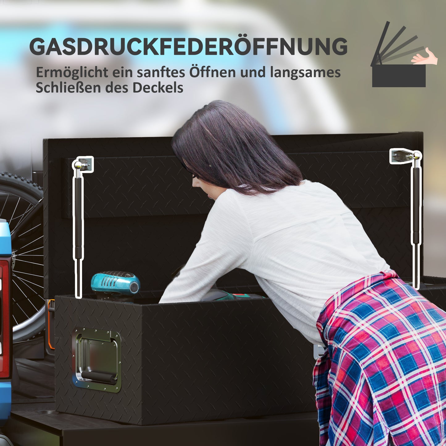 HOMCOM Stabile Aufbewahrungskiste aus Aluminium mit Seitengriffen, Schloss und Schlüsseln, Werkzeugkasten, 99 x 33 x 25,4 cm