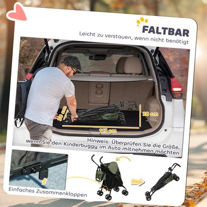 PawHut Haustierwagen, Sicherheitsleinen, Netzfenster, 76L x 44B x 103H cm, Dunkelgrün