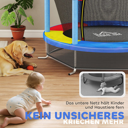 HOMCOM Kindertrampolin, Sicherheitsnetz, Gummifederung, bis 45 kg, Stahlgestell, Ø140x160cm, Bunt