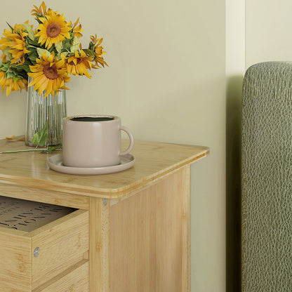 HOMCOM Nachtschrank, 2er-Set, Skandi-Design, Bambus, 2 Schubladen & Regal, 40x34x60cm