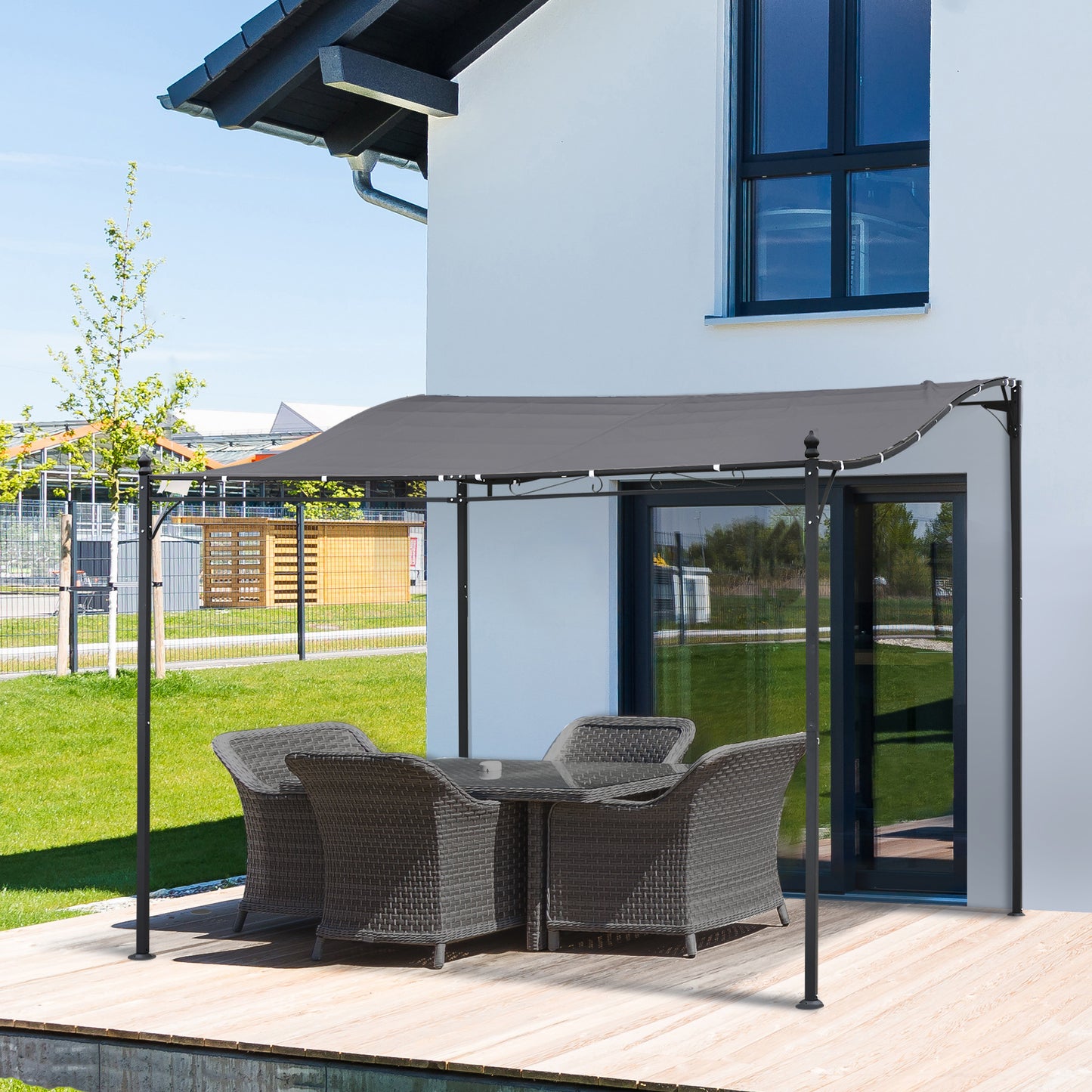 Outsunny Pergola Gartenpavillon Pavillon Überdachung Zelt Metall Grau 297x297cm