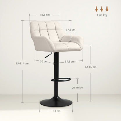 HOMCOM Barhocker 2er-Set Retro-Design höhenverstellbar Kunstleder Leinenoptik Creme + Schwarz