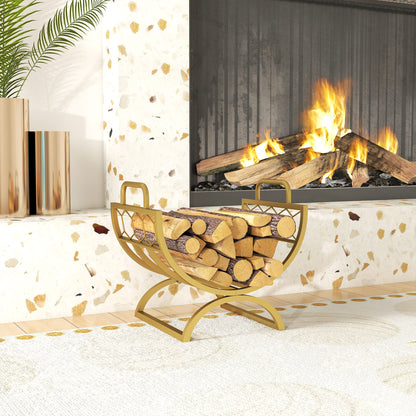 Outsunny Kaminholzregal för inomhus 46 x 36 x 41cm Brennholzregal för Kamin Ofen Metall Gold