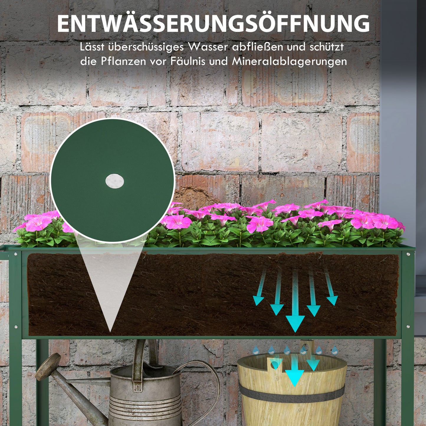 Outsunny Hochbeet Pflanzbeet Pflanzkasten, 1 Ablage, 2 Rollen, 109 cm x 44 cm x 80 cm, Grün