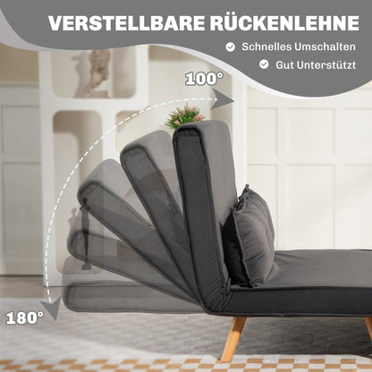 HOMCOM 2-Sitzer-Schlafsofa, Bettsofa, in Bett umwandelbare Couch, verstellbare Rückenlehne, Stoffbezug, Metallrahmen, Grau