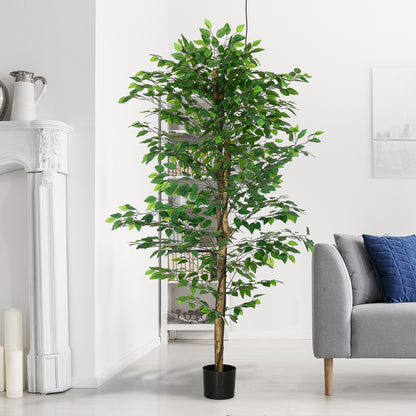 HOMCOM Künstlicher Ficus-Baum, realistisch, pflegeleicht, inkl. Topf, 180 cm hoch, Grün