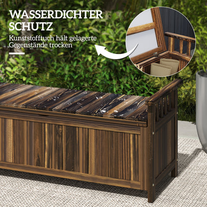Outsunny 2-Sitzer Gartenbank Holz, wetterfest Sitzbank, Gartenmöbel mit Stauraum Armlehnen 128,5 x 56 x 53,5cm, Verkohlt