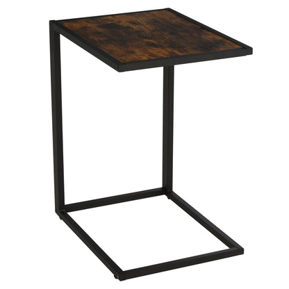 HOMCOM Beistelltisch in C-Form Kaffeetisch Couchtisch Laptoptisch für Schlafzimmer und Wohnzimmer kleiner Bereich mit Metallgestell Industrie-Stil Metall MDF Rustikal-Braun 40,6 x 50,8 X 64,2 cm