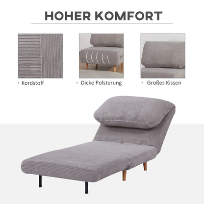 HOMCOM 2-in-1 Schlafsessel Gästebett, bis 200 kg, verstellbare Kopfstütze Cord-Optik 82 cm x 8 cm x 83 cm Grau